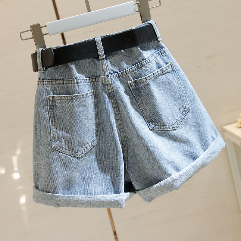 Women's High Waist Rolled Hem A-Line Denim Shorts
