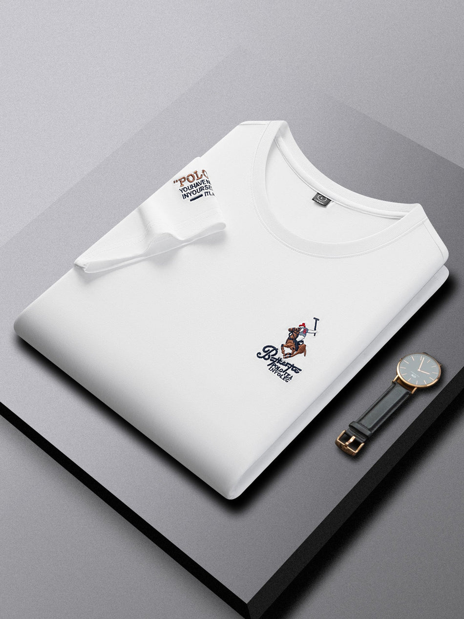 Alihu Men's Cotton Polo Style Embroidered Crew Neck T-Shirt