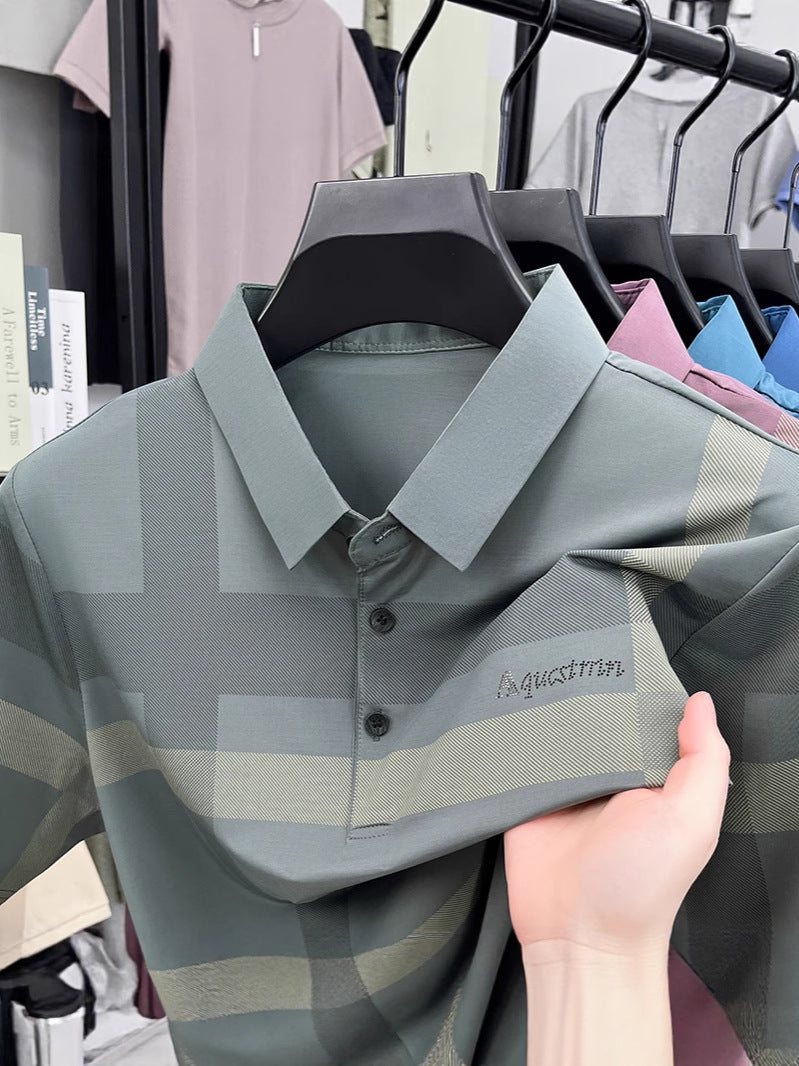 Men's Ice Silk Polo Shirt Lightweight Breathable Short Sleeve Top