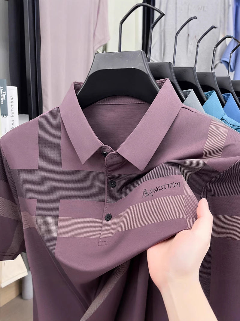 Men's Ice Silk Polo Shirt Lightweight Breathable Short Sleeve Top