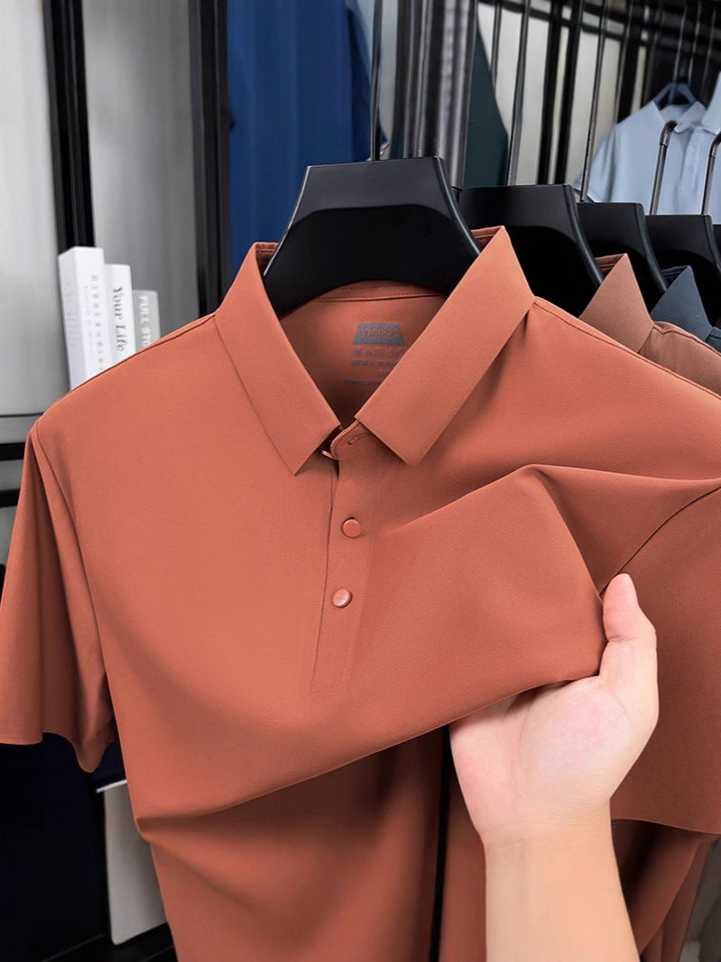 Men's Ice Silk Cotton Polo Shirt Short Sleeve Solid Color Top