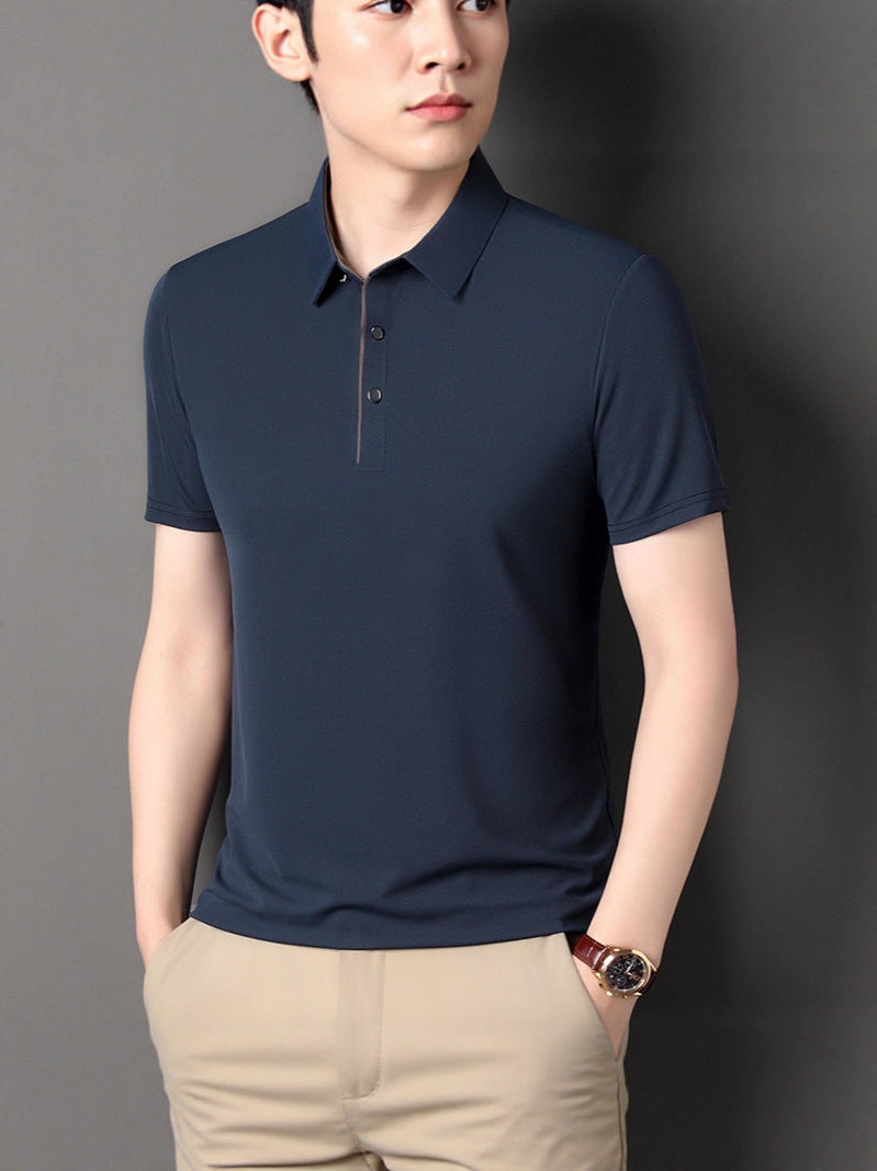Men's Ice Silk Business Casual Polo Shirt Short Sleeve Solid Top