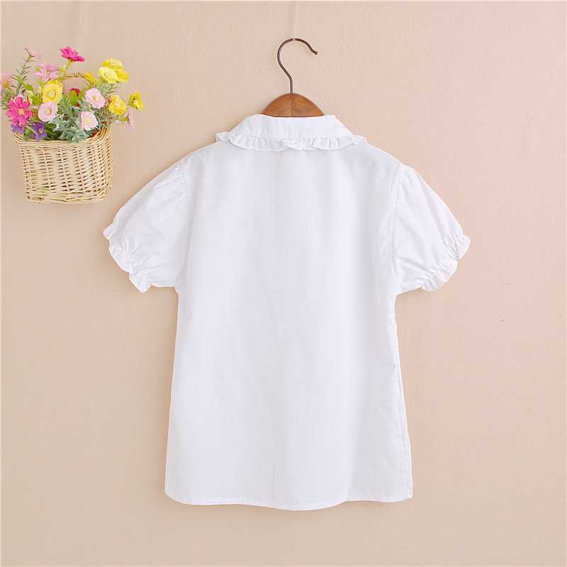Girls Lace Trim White Cotton Short Sleeve Shirt