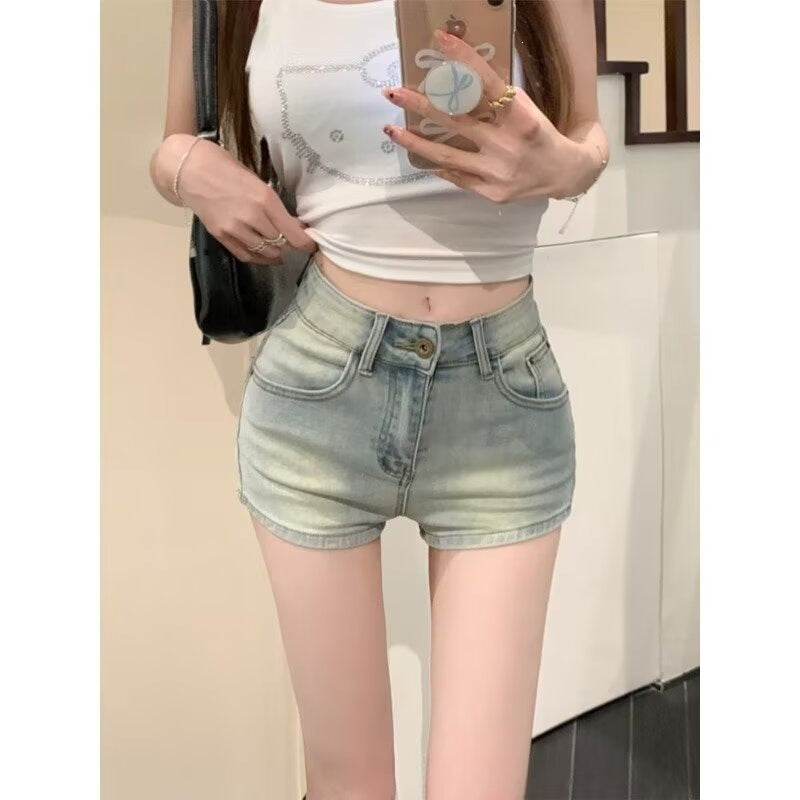 Women's Vintage Mid-Waist Denim Shorts with Straight Fit