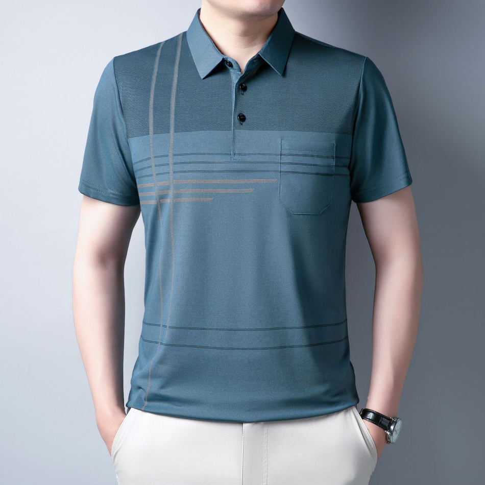Men's Ice Silk Cotton Polo Shirt Short Sleeve Casual Lapel Top