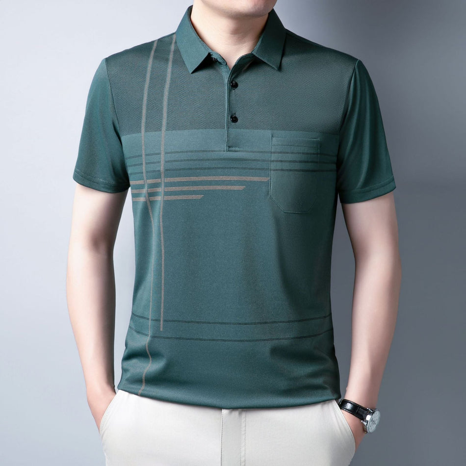 Men's Ice Silk Cotton Polo Shirt Short Sleeve Casual Lapel Top