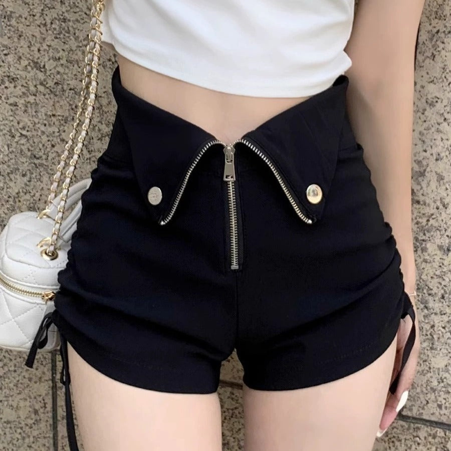 Women's Ultra High Waist A-Line Black Shorts with Drawstring