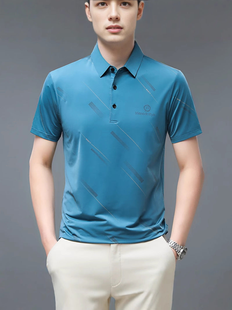 Men's Mulberry Silk Ice Silk Polo Shirt Short Sleeve Lapel Top