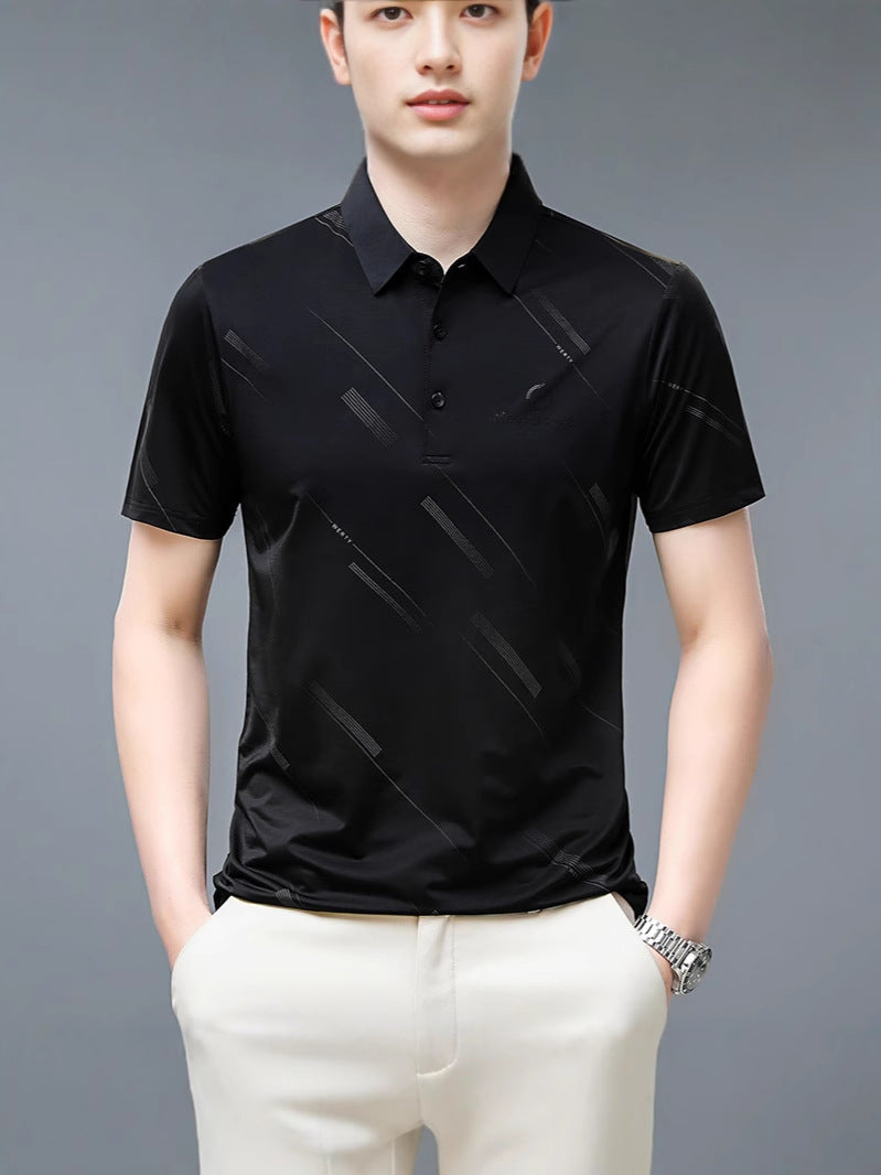 Men's Mulberry Silk Ice Silk Polo Shirt Short Sleeve Lapel Top