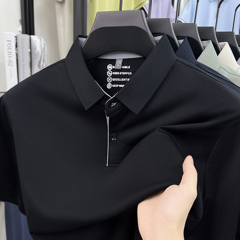 Men's Ice Silk Polo Shirt Breathable Business Casual Short Sleeve