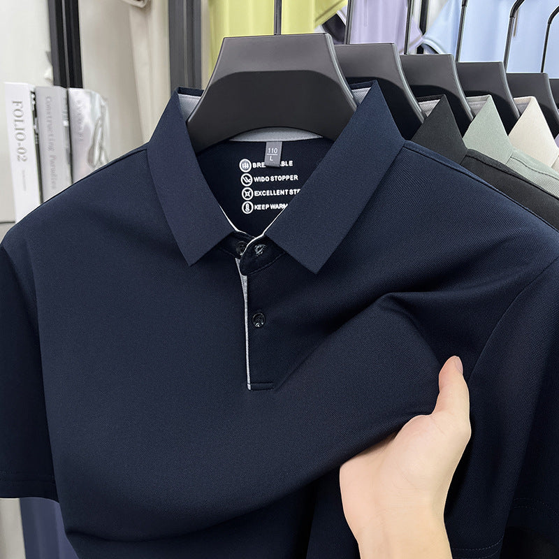 Men's Ice Silk Polo Shirt Breathable Business Casual Short Sleeve