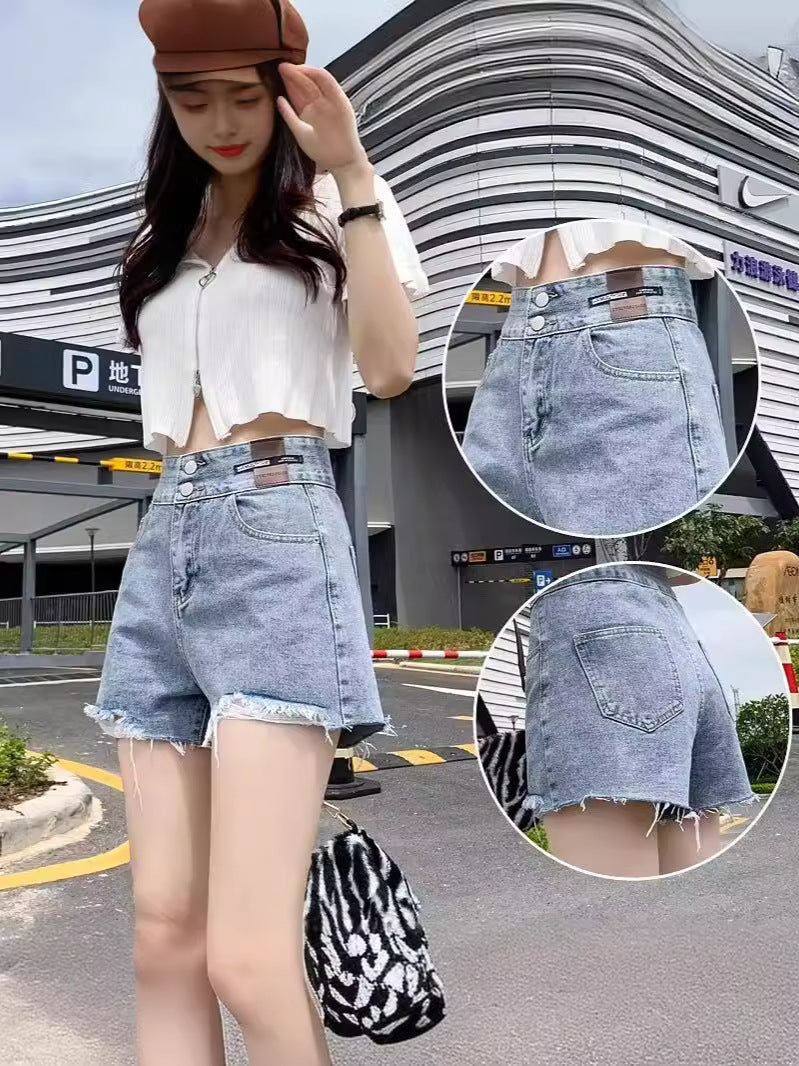 Women's Plus Size High Waist A-Line Denim Shorts with Zip