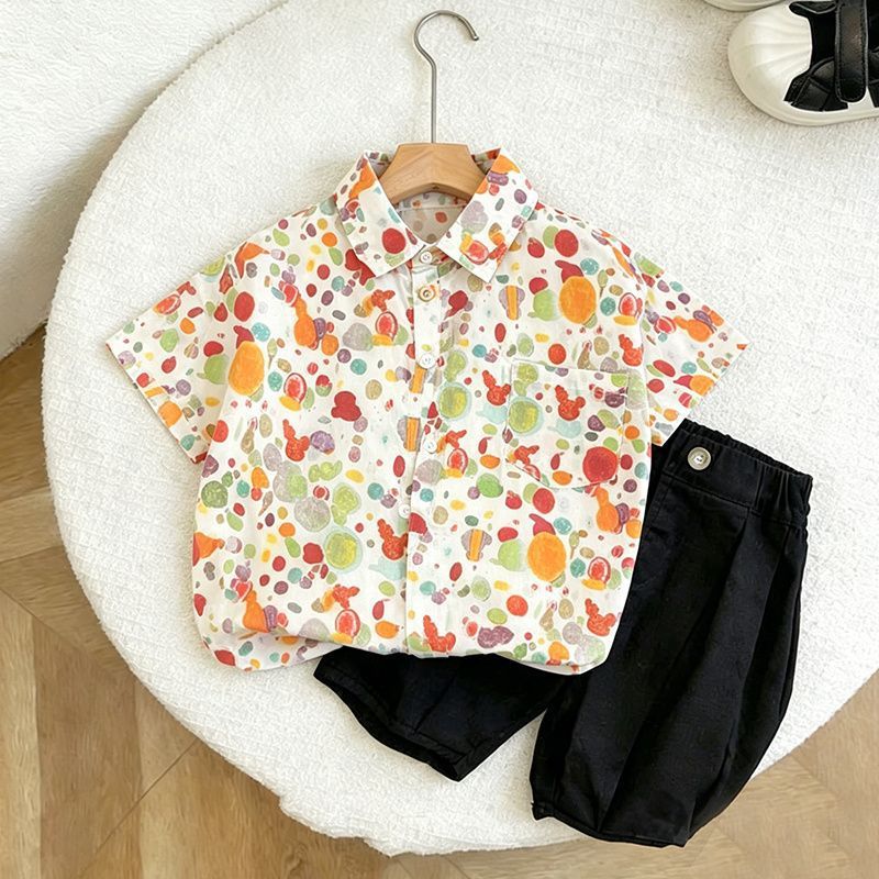 Boys Floral Cotton Short Sleeve Shirt for Summer