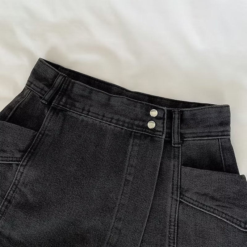 Women's High Waist Irregular Denim Skort with Wide-Leg Fit