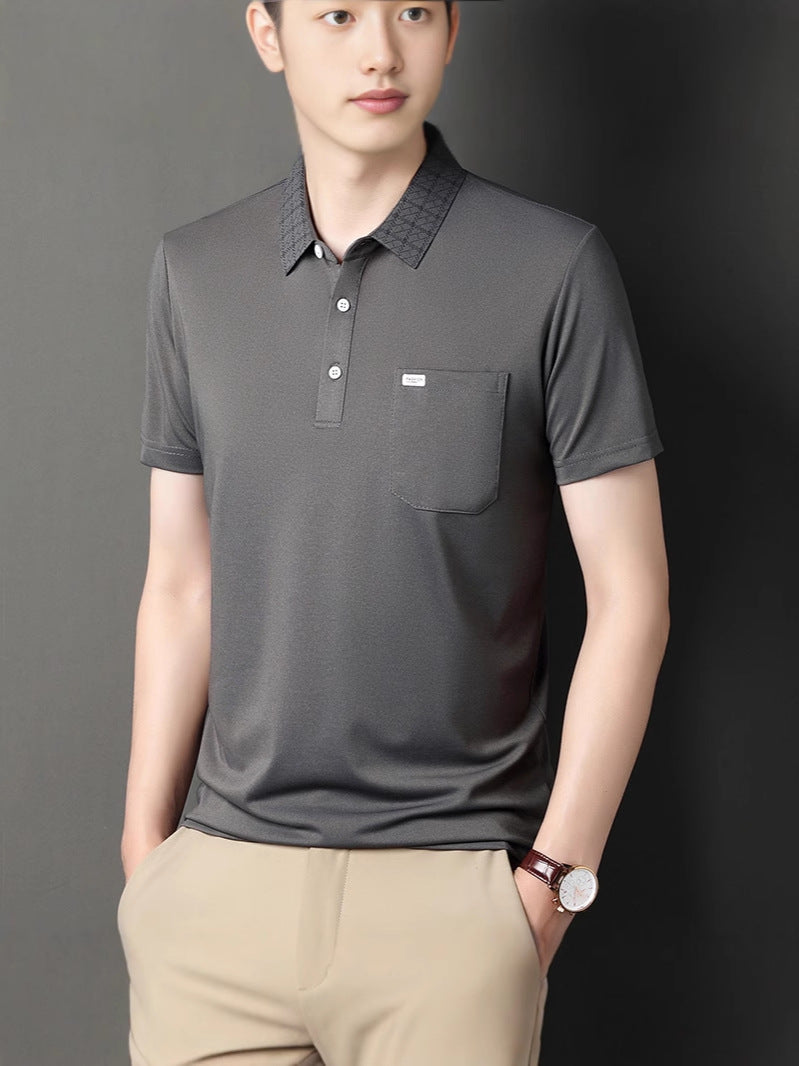 Men's Solid Color Polo Shirt Short Sleeve Casual Pocket T-Shirt