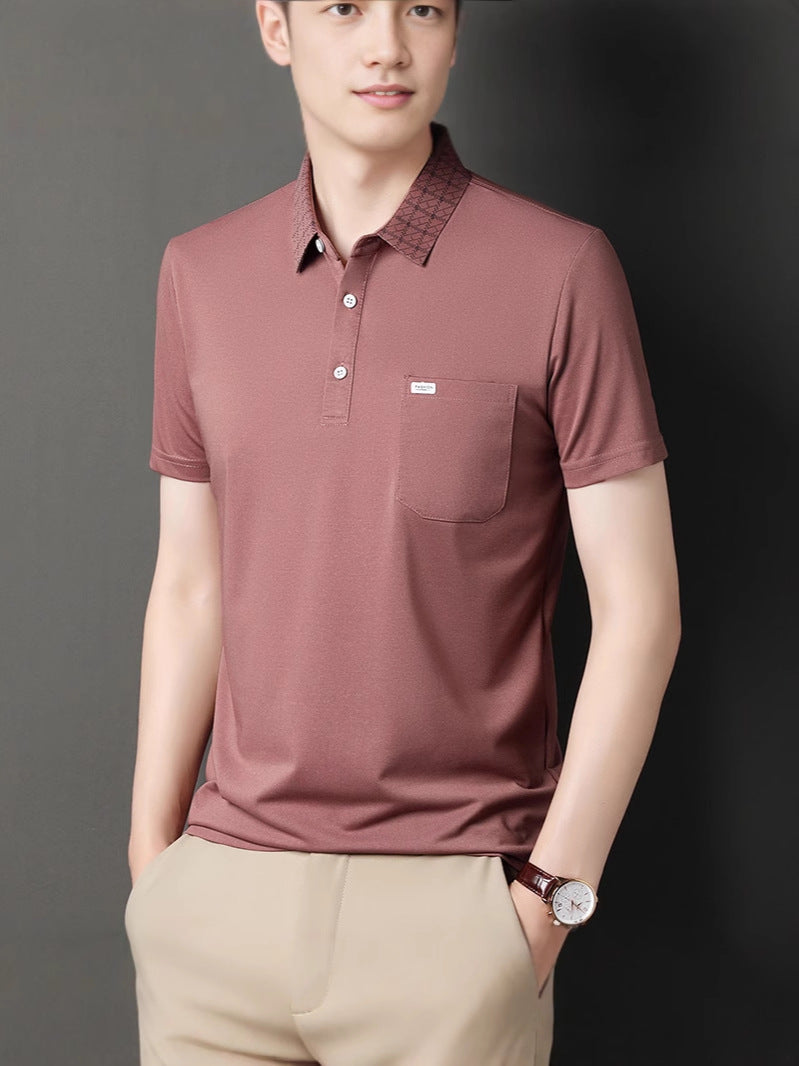 Men's Solid Color Polo Shirt Short Sleeve Casual Pocket T-Shirt