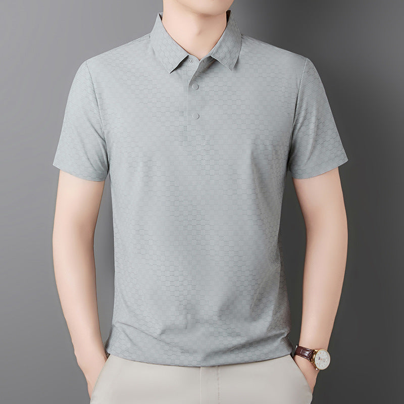 Men's Silk Blend Polo Shirt Short Sleeve Relaxed Fit Solid Top