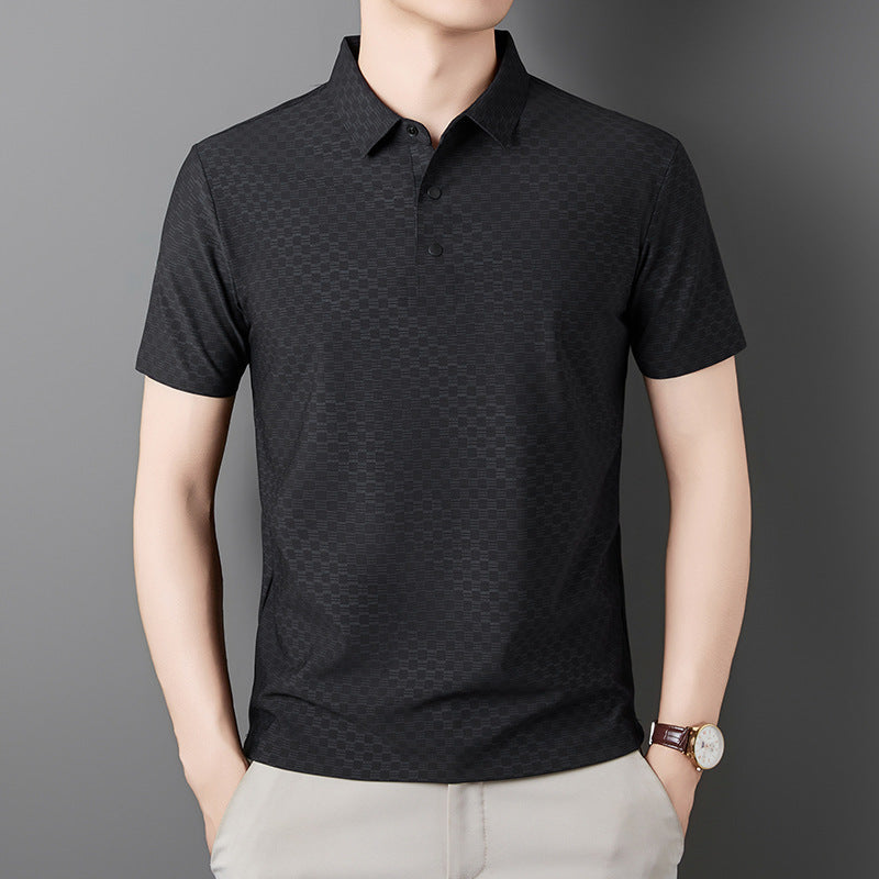 Men's Silk Blend Polo Shirt Short Sleeve Relaxed Fit Solid Top