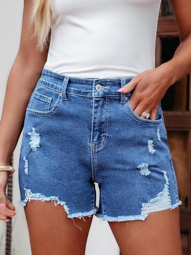 Women's High Waist Distressed Wide-Leg Denim Shorts
