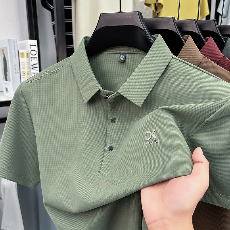 Men's Ice Silk Polo Shirt Breathable Non-Iron Short Sleeve Top