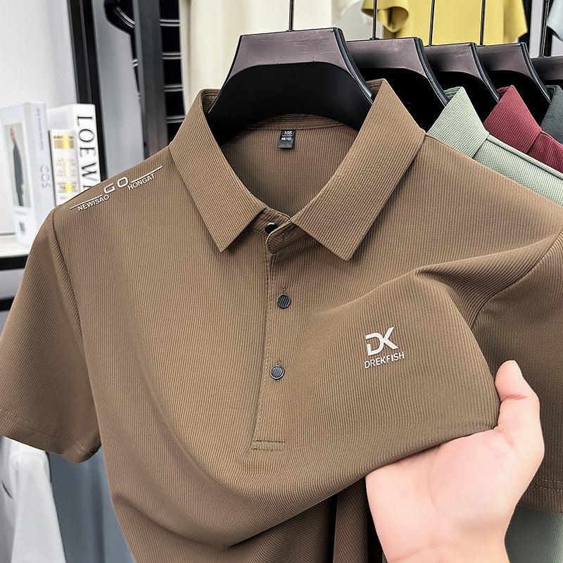 Men's Ice Silk Polo Shirt Breathable Non-Iron Short Sleeve Top