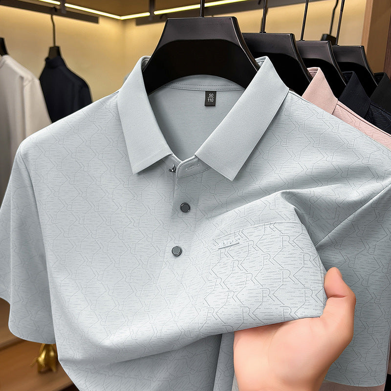 Men's Ice Silk Polo Shirt with Pocket Short Sleeve Casual Top