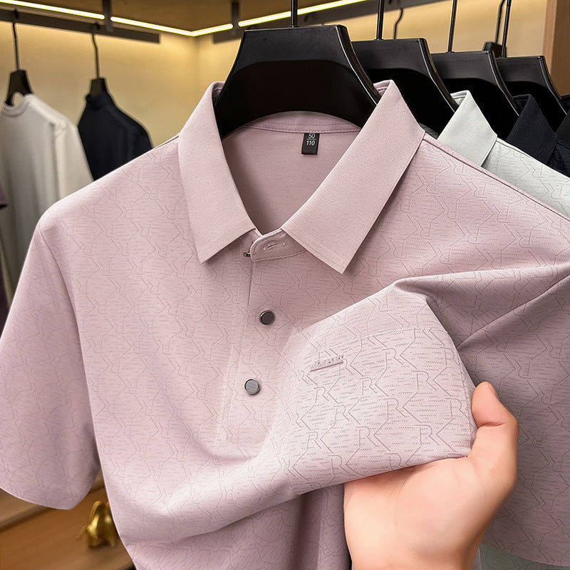 Men's Ice Silk Polo Shirt with Pocket Short Sleeve Casual Top