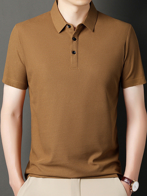 Men's Ice Silk Polo Shirt Breathable Short Sleeve Solid Color Top