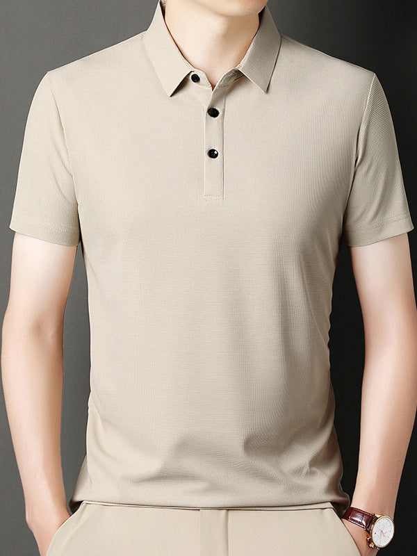 Men's Ice Silk Polo Shirt Breathable Short Sleeve Solid Color Top