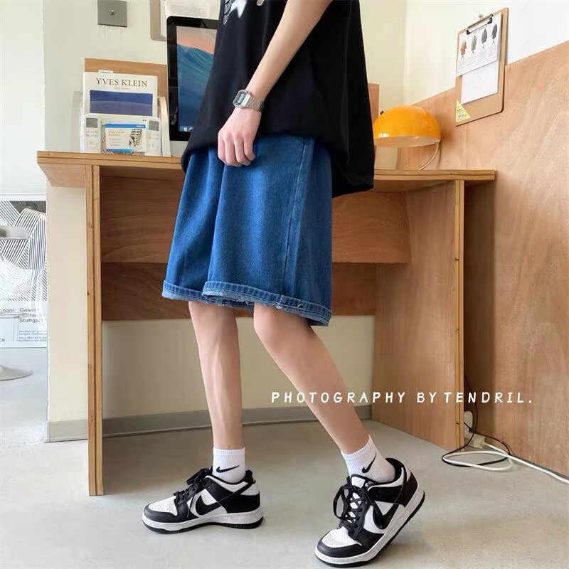 Summer Thin Straight Loose Fit Denim Mid-Length Shorts for Men