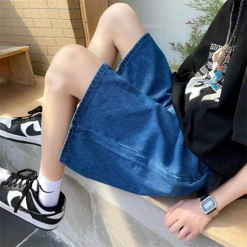 Summer Thin Straight Loose Fit Denim Mid-Length Shorts for Men