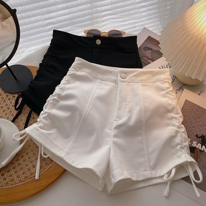 Women's High Waist Pleated A-Line Shorts with Drawstring
