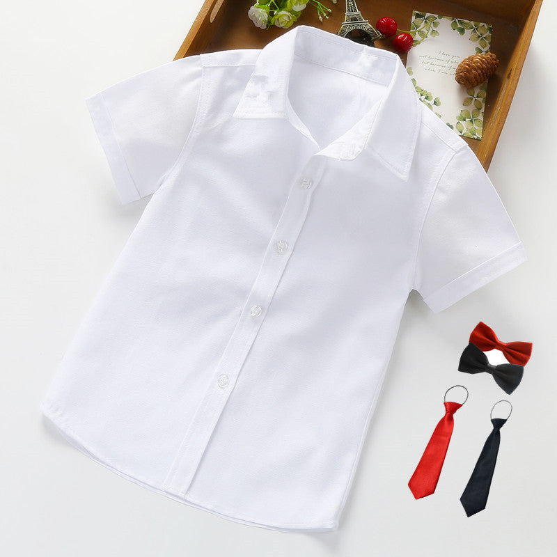 Kids White Cotton Short Sleeve Button-Up Shirt
