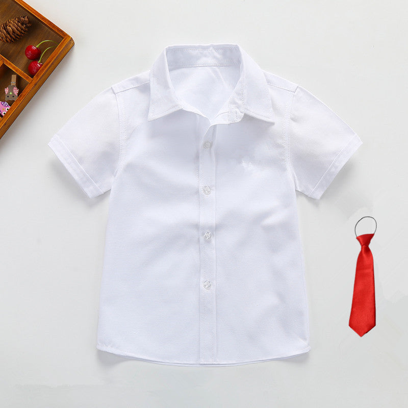 Kids White Cotton Short Sleeve Button-Up Shirt