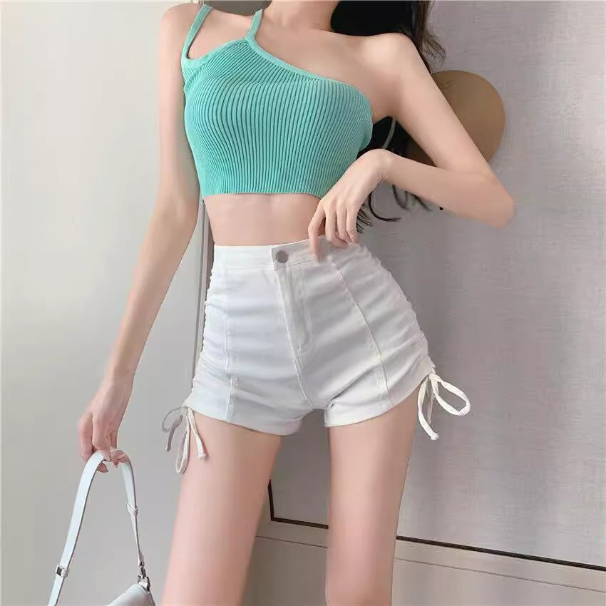 Women's High Waist Pleated A-Line Shorts with Drawstring