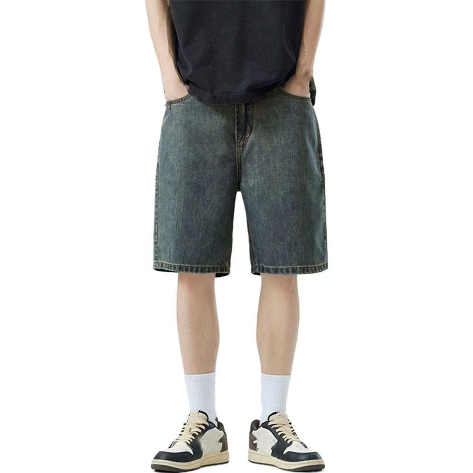 Summer Light Blue Loose Fit Denim Shorts for Men, Mid-Length