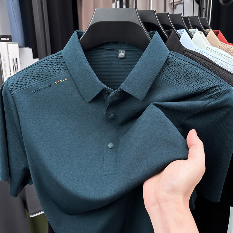 Men's Mulberry Silk Ice Silk Breathable Polo Shirt Short Sleeve