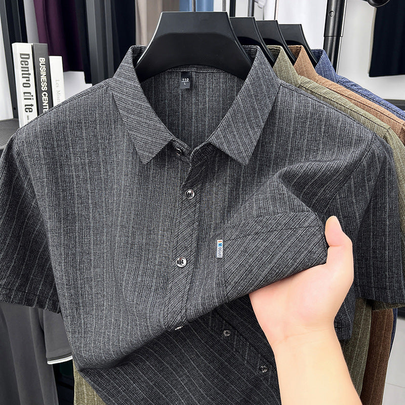 Men's Solid Color Pocket Shirt Short Sleeve Casual Lapel Top