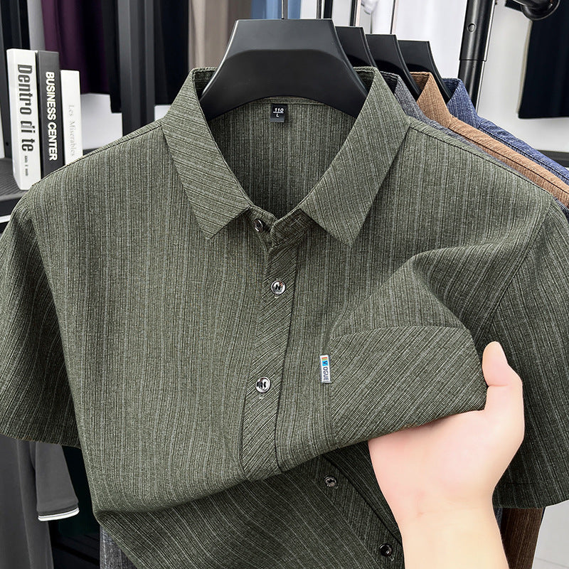 Men's Solid Color Pocket Shirt Short Sleeve Casual Lapel Top