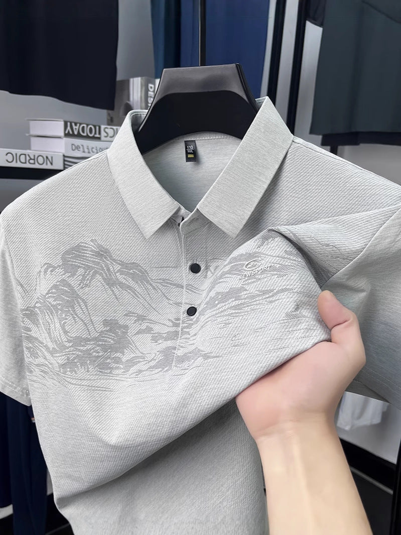 Men's Ice Silk Polo Shirt Short Sleeve Lapel Loose Casual Top