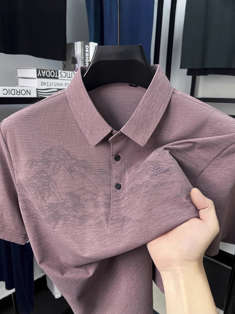 Men's Ice Silk Polo Shirt Short Sleeve Lapel Loose Casual Top