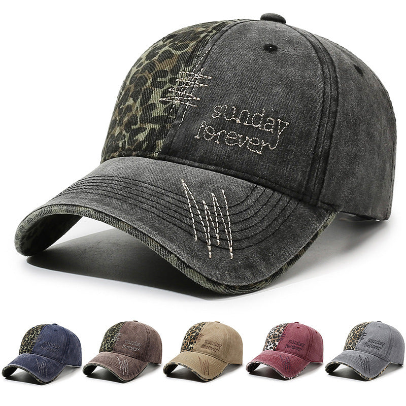 Washed Cotton Patchwork Baseball Cap with Embroidered Detail