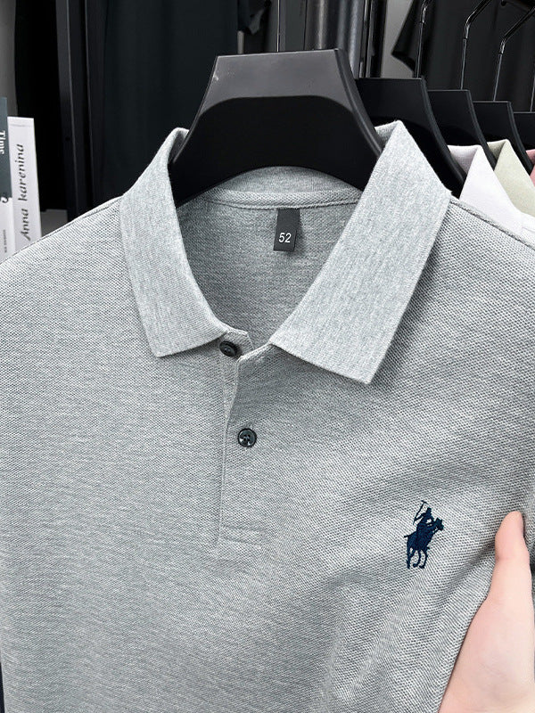 Men's Mercerized Cotton Polo Shirt Short Sleeve Solid Color Top