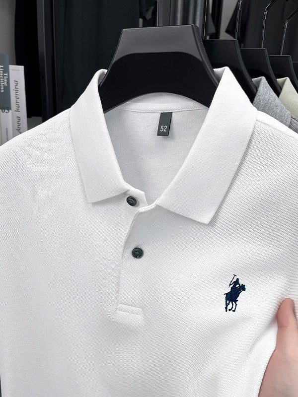 Men's Mercerized Cotton Polo Shirt Short Sleeve Solid Color Top