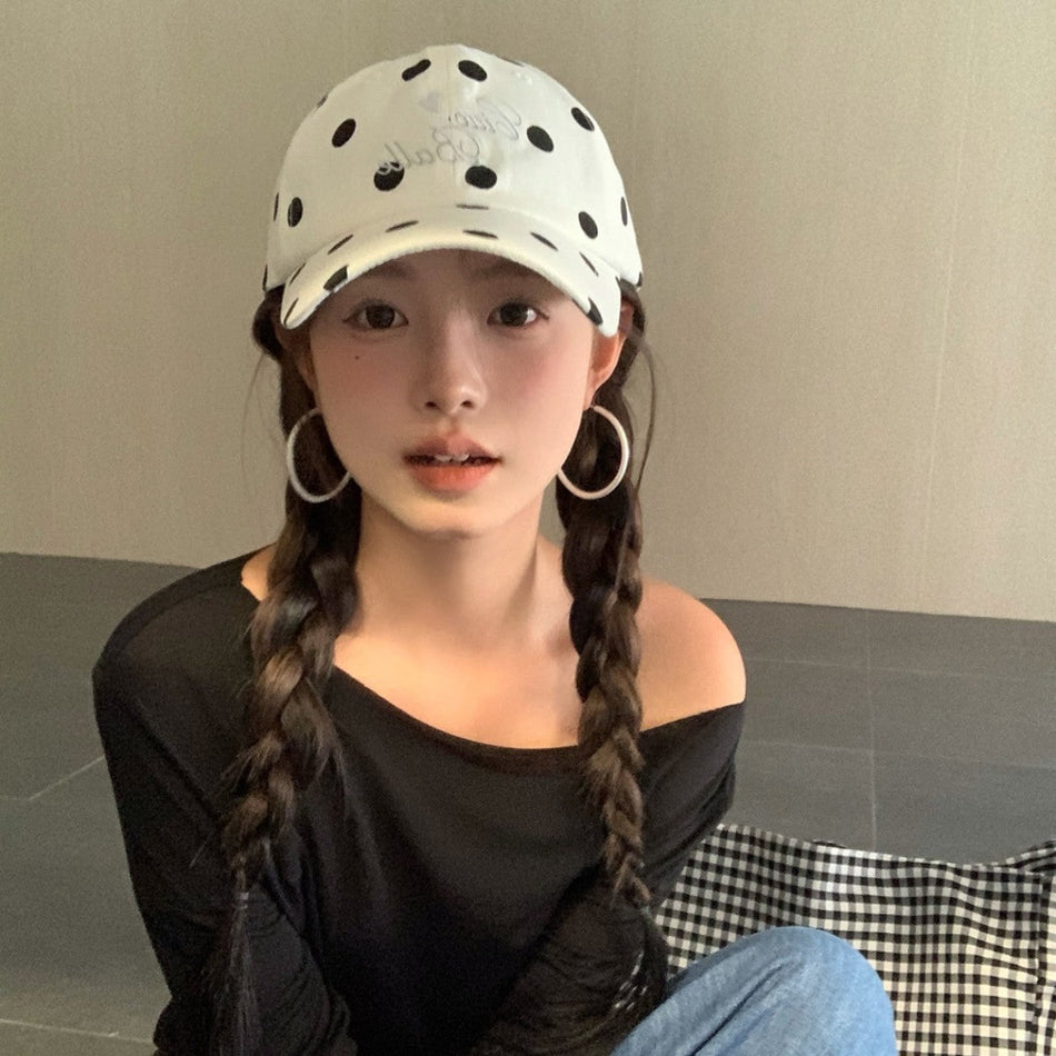 Cotton Polka Dot Baseball Cap with Adjustable Curved Brim