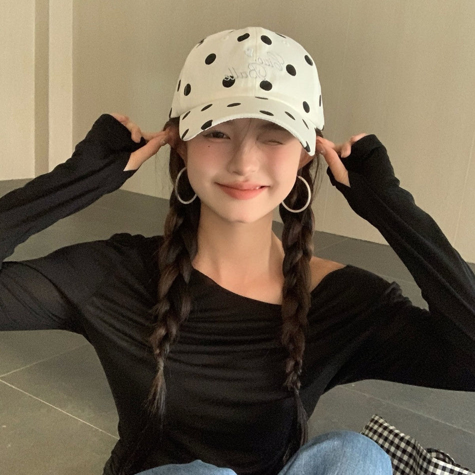 Cotton Polka Dot Baseball Cap with Adjustable Curved Brim