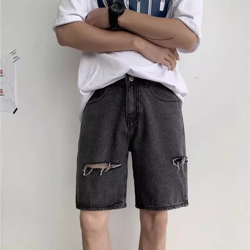 Unisex Ripped Denim Shorts, Loose Fit Lightweight Summer Style