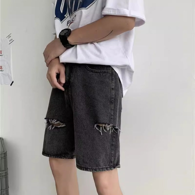 Unisex Ripped Denim Shorts, Loose Fit Lightweight Summer Style