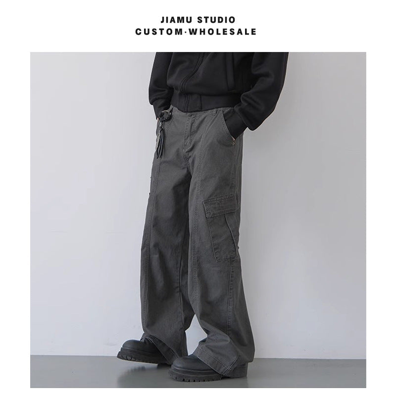 Unisex Multi Pocket Cargo Pants Wide Leg Casual Workwear Trousers