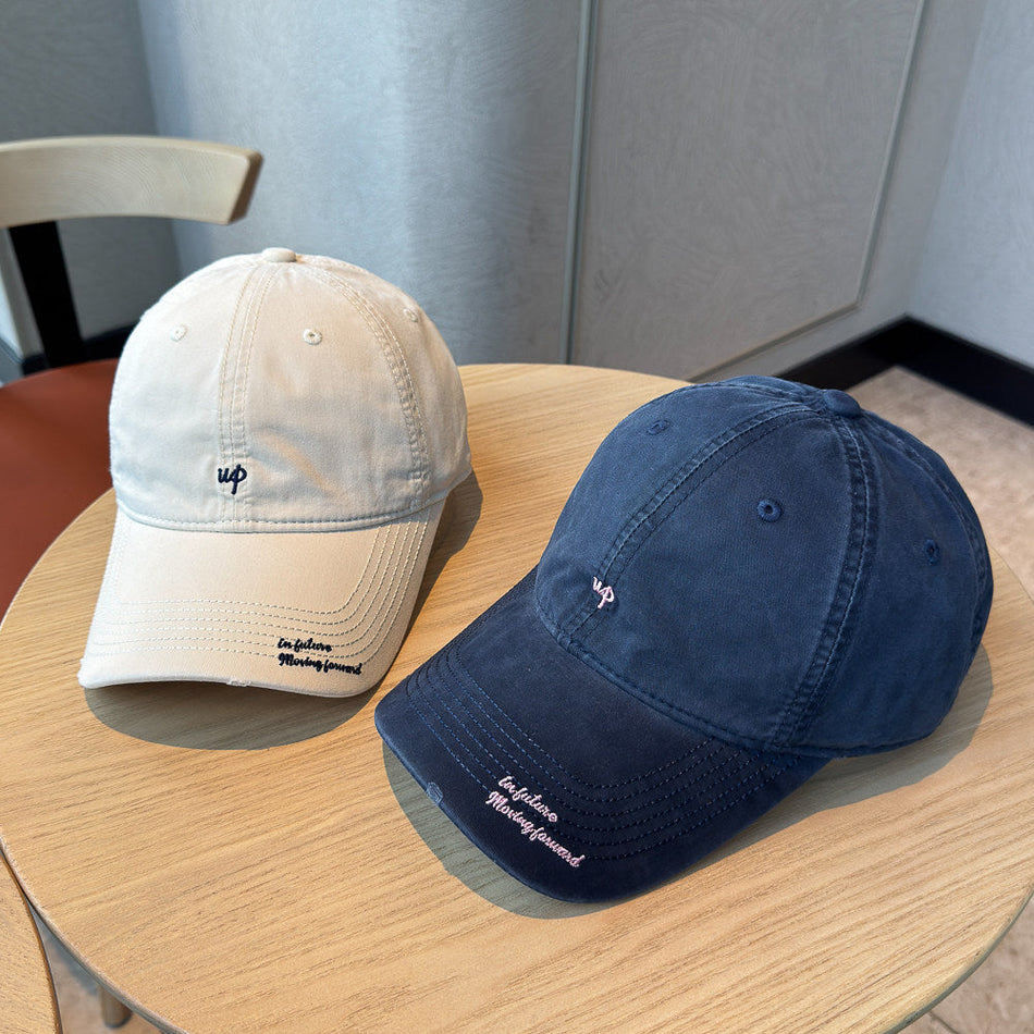 Cotton Letter Embroidered Baseball Cap with Wide Curved Brim